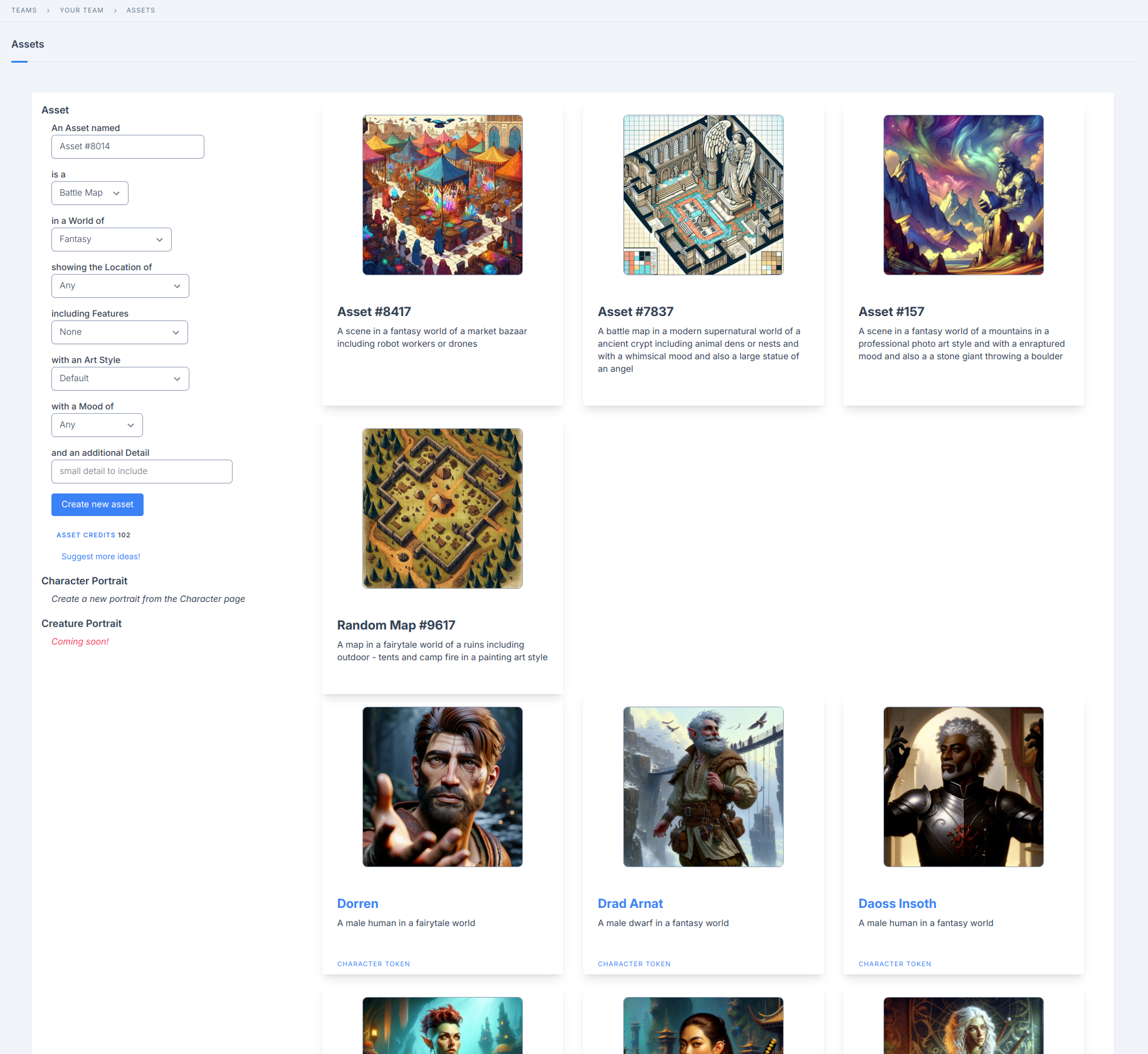 Character Profiles and Battle Maps on demand